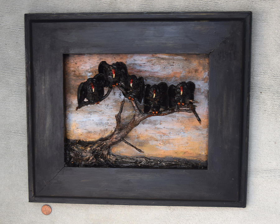 Five Vultures Wall Piece Painting by Roger Swezey
