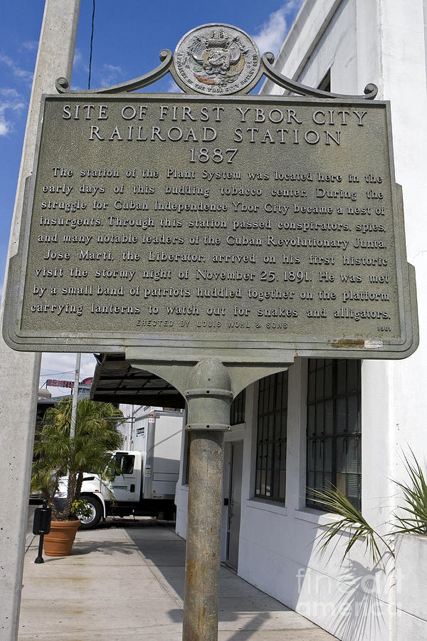 Sign Photograph - FL-1020 Site of First Ybor City Railroad Station 1887 by Jason O Watson