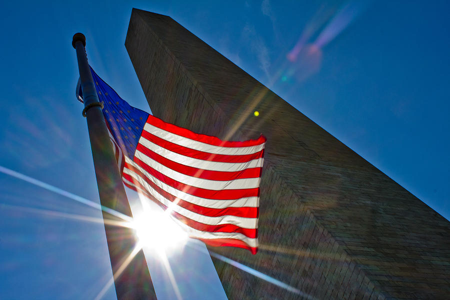 Flag and Washington Monument  Photograph by John McGraw