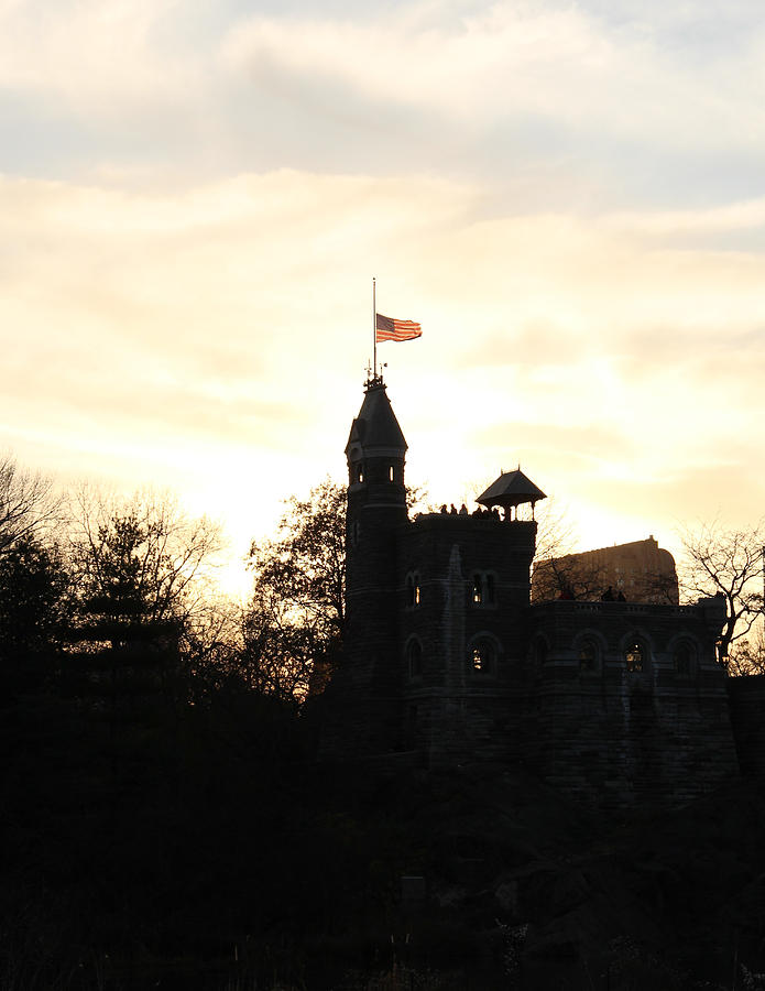 Flag at half-staff in Central Park New York Photograph by Vance Bell