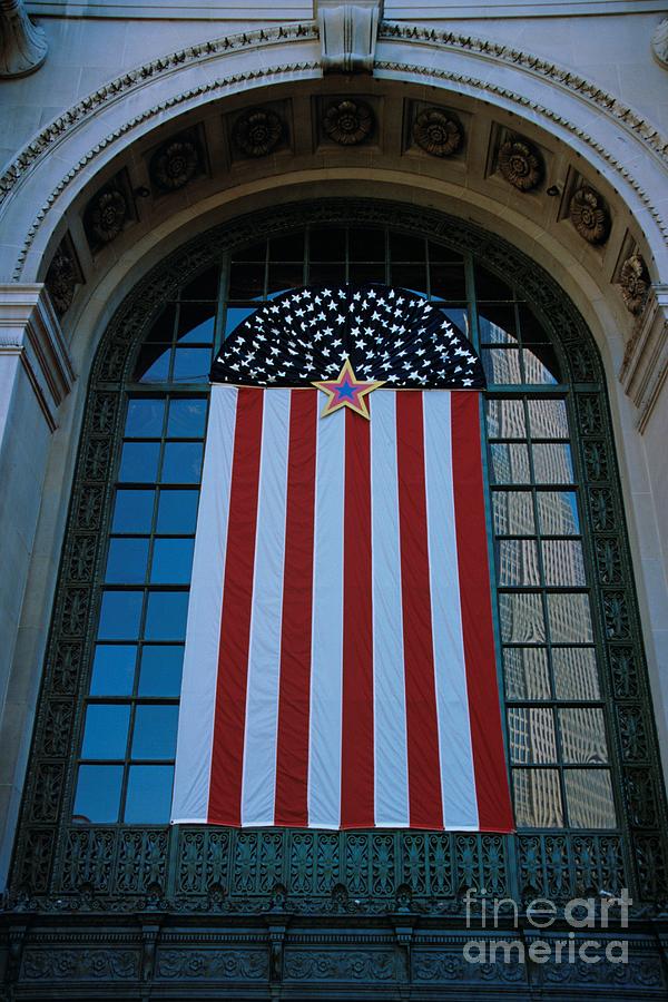 Flag at Tower City Entrance Photograph by John Harmon
