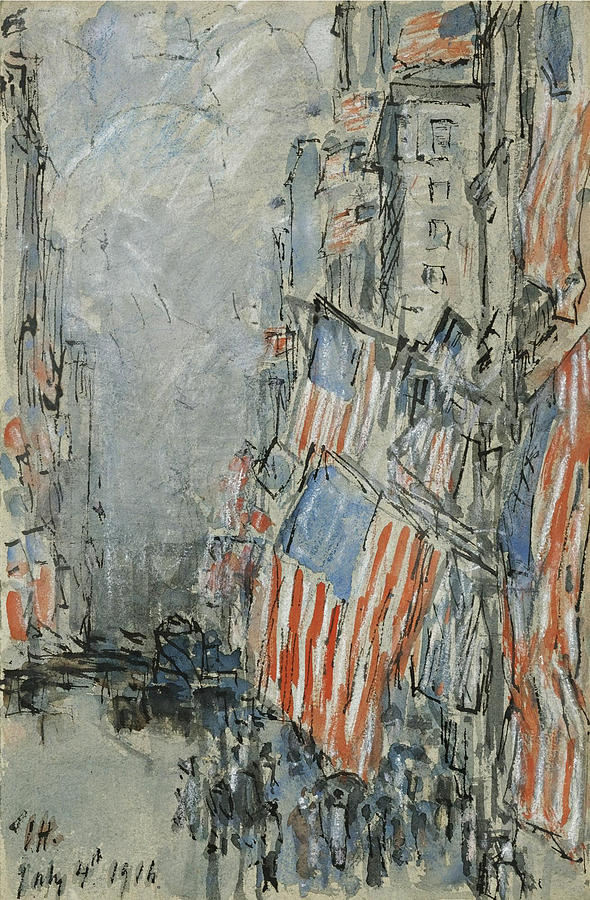 Flag Day. Fifth Avenue. July 4th 1916 Drawing by Childe Hassam