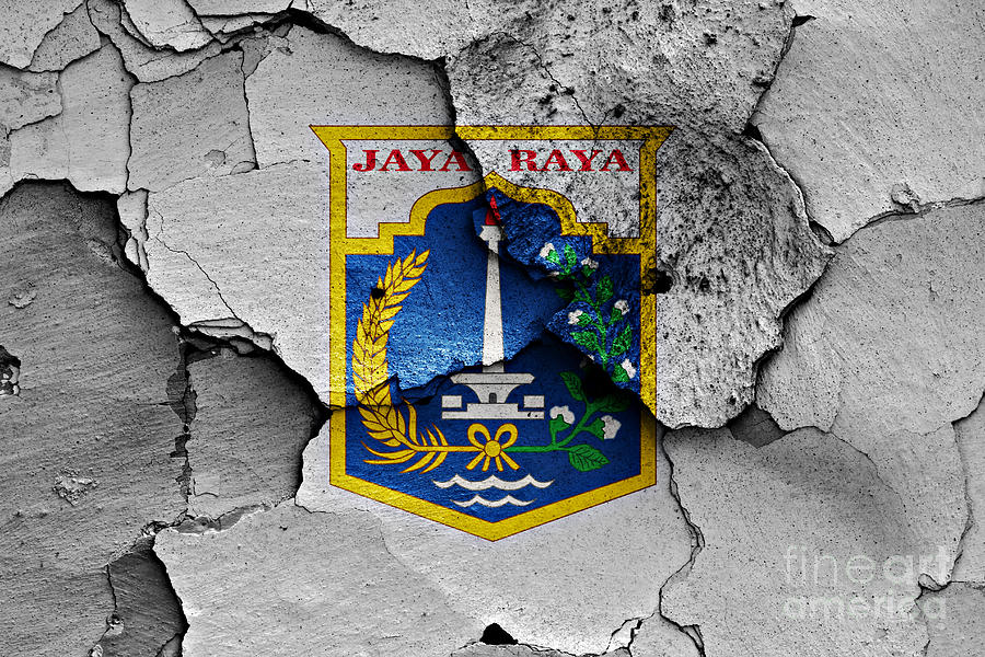  flag  of Jakarta  painted on cracked wall Photograph by Dan Radi