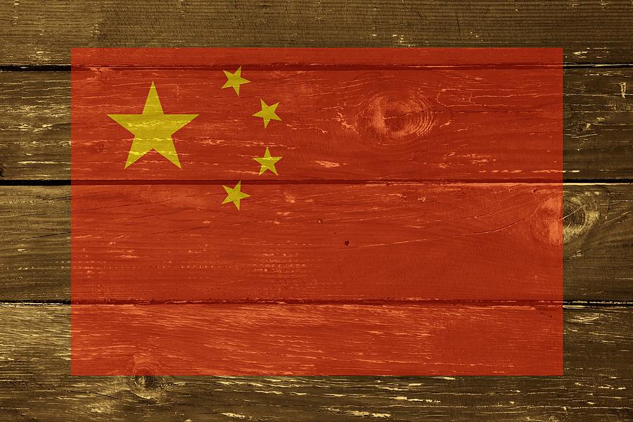 Flag Digital Art - China National Flag on Wood by Movie Poster Prints