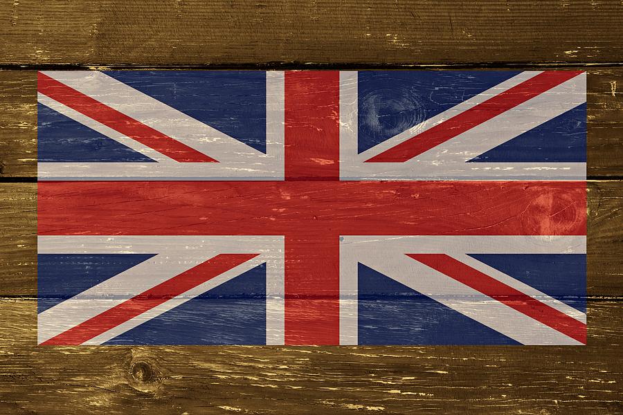 Flag Digital Art - United Kingdom Flag on Wood by Movie Poster Prints