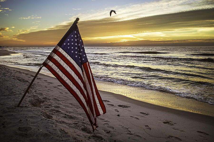 Flag on the Beach 2 Photograph by Michael Thomas