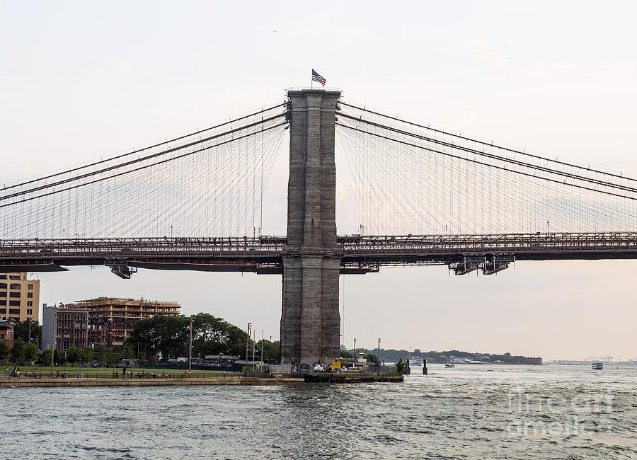 Flag on the Brooklyn Bridge Photograph by David Oppenheimer