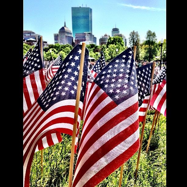 Boston Photograph - Flag Over City #boston #bostonstrong by Ryan Laperle