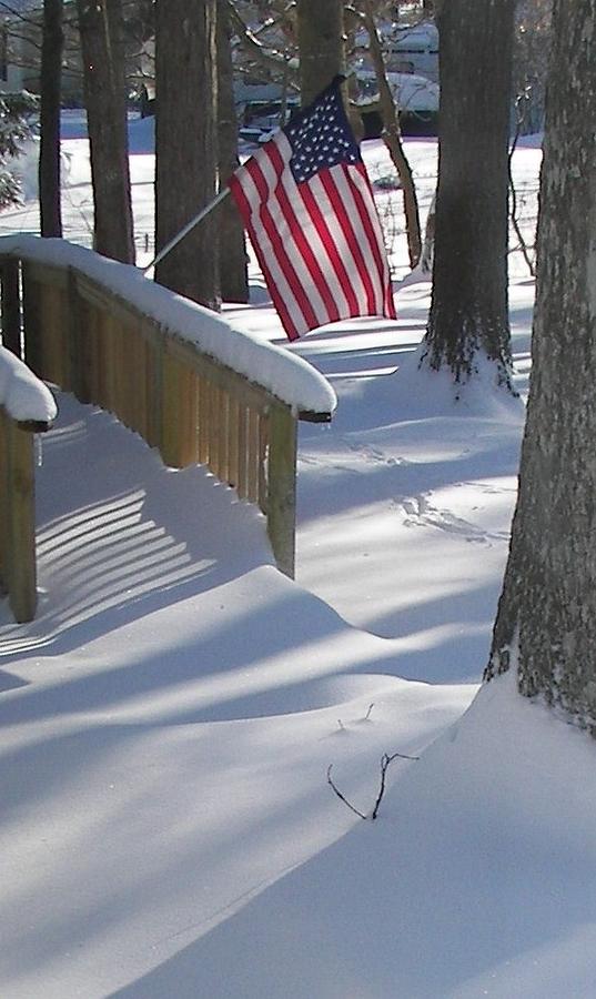 Flag Over Morning Snow Photograph by Pamela Hyde Wilson