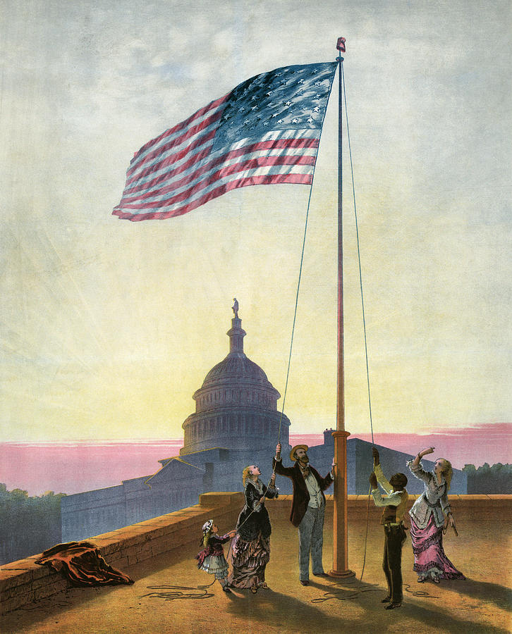 Flag Raising, C1876 Painting by Granger