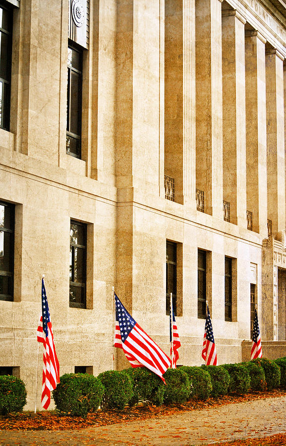 Flags at the Courthouse Photograph by Linda Segerson