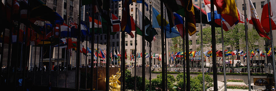 New York City Photograph - Flags In A Row, Rockefeller Plaza by Panoramic Images