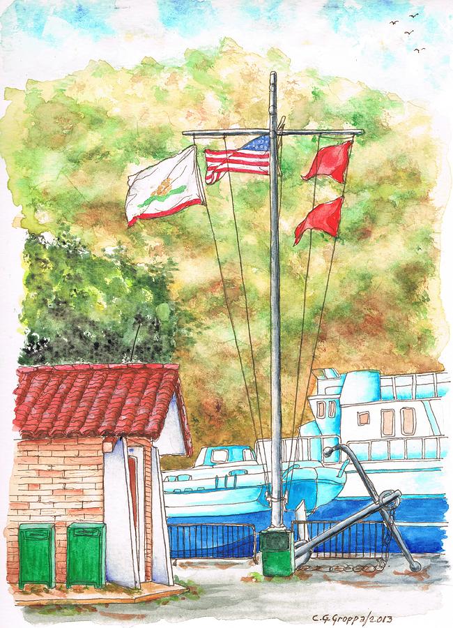 Flags in San Luis Port,  Avila Beach, California Painting by Carlos G Groppa