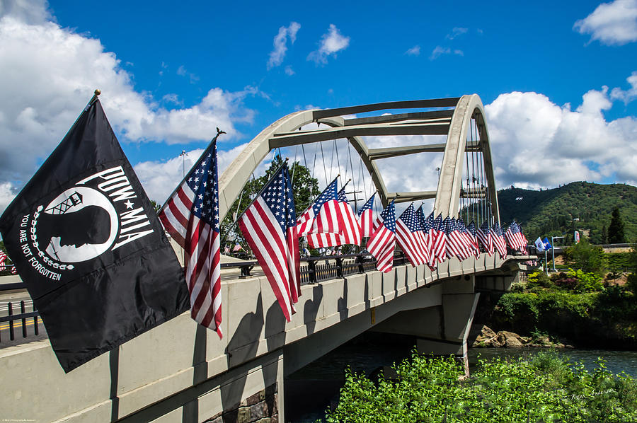 Bridge Photograph - Flags on the Rogue River Bridge by Mick Anderson