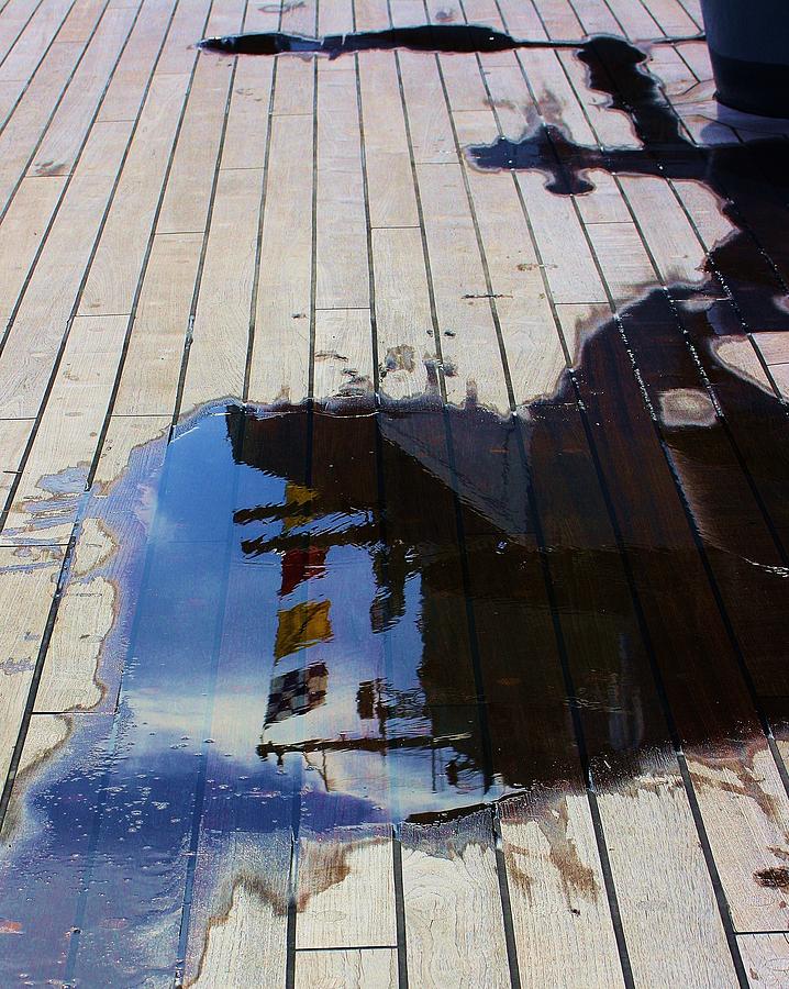 Flags Reflected On Deck Photograph