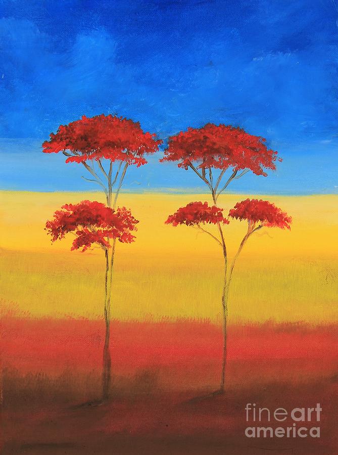 Flamboyanes Rojos Painting by Alicia Maury