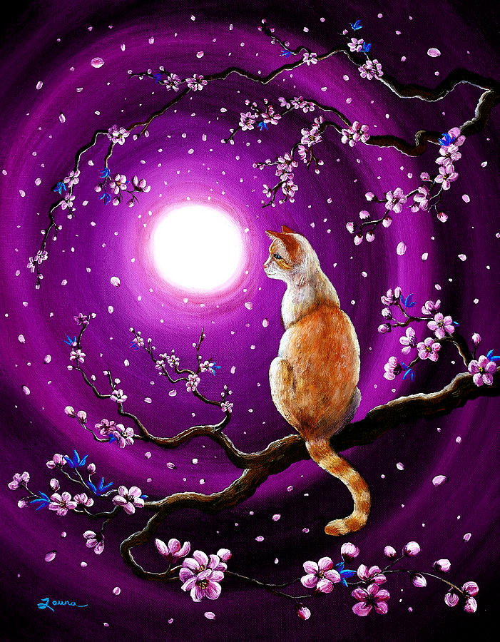 Flame Point Siamese Cat in Dancing Cherry Blossoms Painting by Laura Iverson