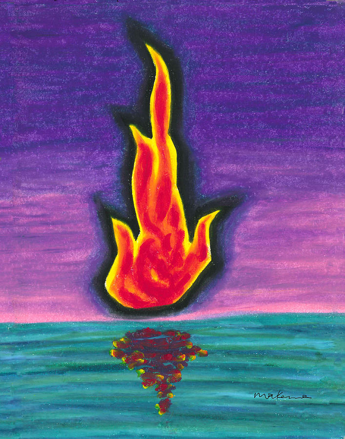 Flame Reflection On Still Water Painting by Carrie MaKenna