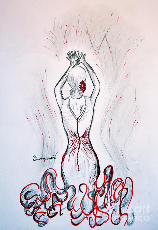 Flamenco Dancer in Red  Drawing by Ramona Matei