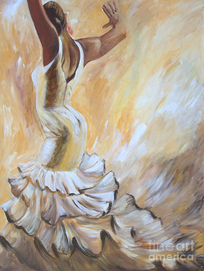 Flamenco Dancer in White Dress Painting by Sheri  Chakamian