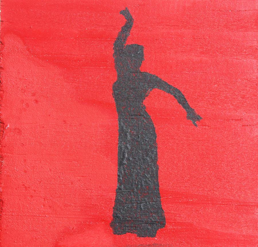 Flamenco dancer on red Painting by Roger Cummiskey