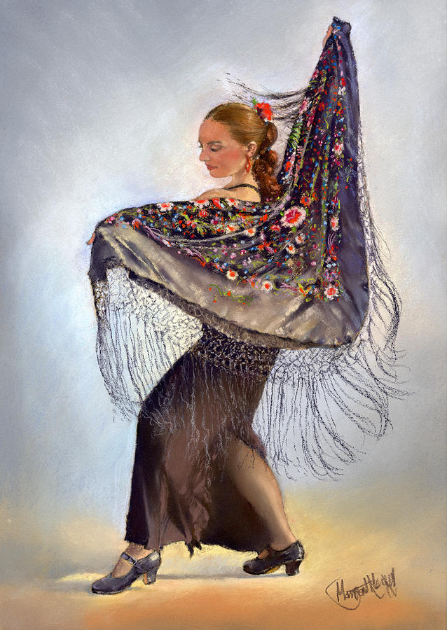 Flamenco dancer with shawl Painting by Margaret Merry