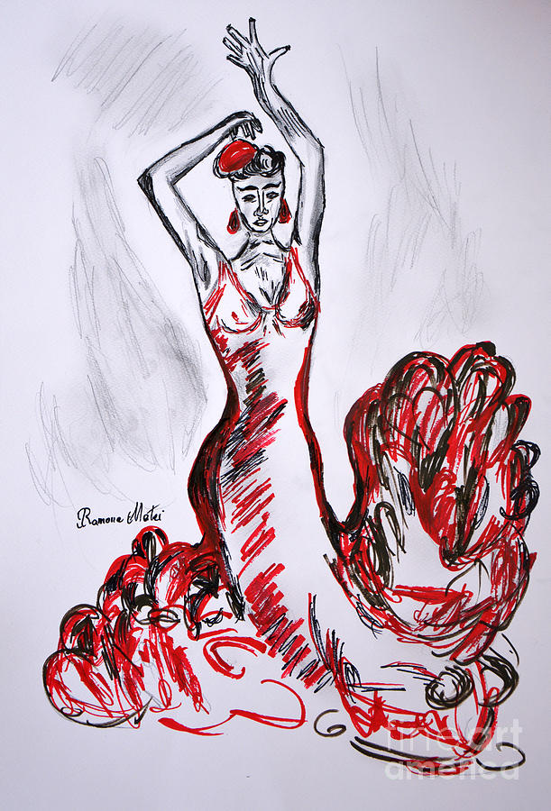 Red Flamenco  Drawing by Ramona Matei