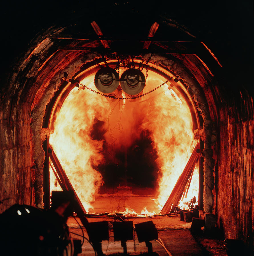 Tunnel Photograph - Flames During Fire Test Of Tunnel Lining by Crown Copyright/health & Safety Laboratory /science Photo Library