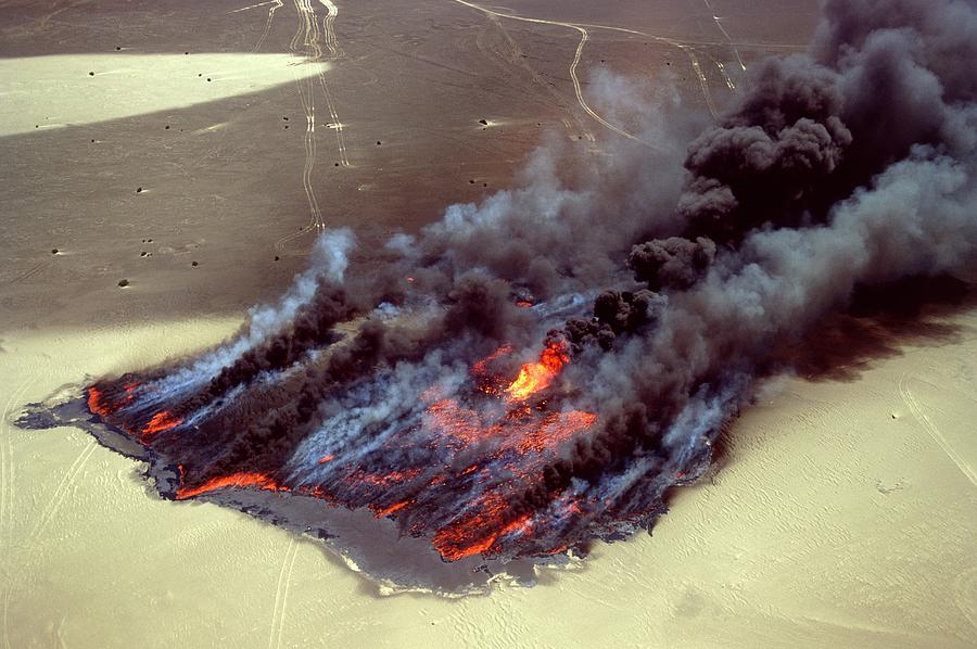 Flames From Burning Pools Of Oil Photograph by Peter Menzel/science ...