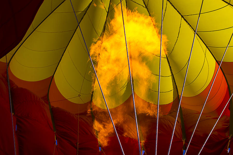 Transportation Photograph - Flames heating up hot air balloon by Garry Gay
