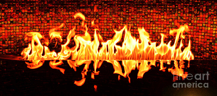 Flames of a Modern Fireplace Reflected in a Water Feature Accented Edges Digital Art Digital Art by Shawn OBrien
