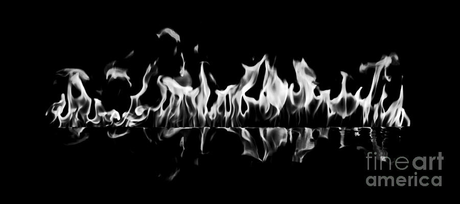 Unique Digital Art - Flames of a Modern Fireplace Reflected in a Water Feature Conte Crayon Digital Art BW by Shawn OBrien