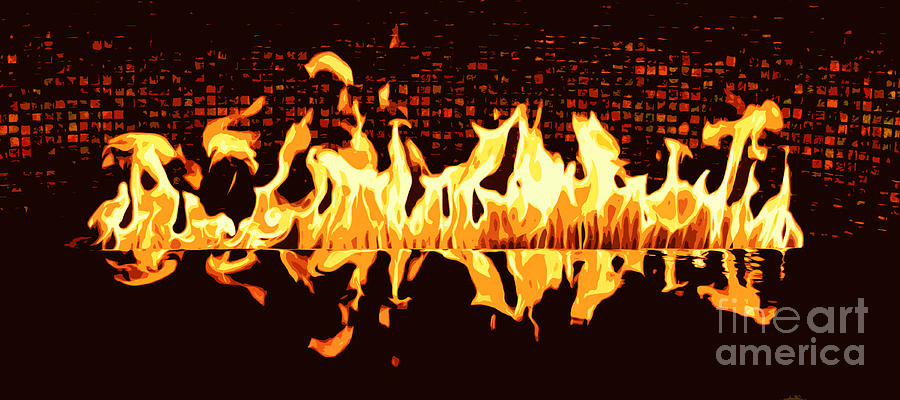 Flames of a Modern Fireplace Reflected in a Water Feature Cutout Digital Art Digital Art by Shawn OBrien