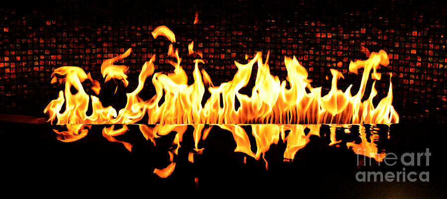 Flames of a Modern Fireplace Reflected in a Water Feature Fresco Digital Art Digital Art by Shawn OBrien