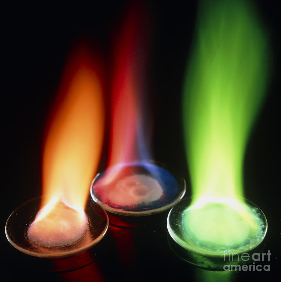 Flames Of Sodium Strontium Boric Acid Photograph by Charles D Winters