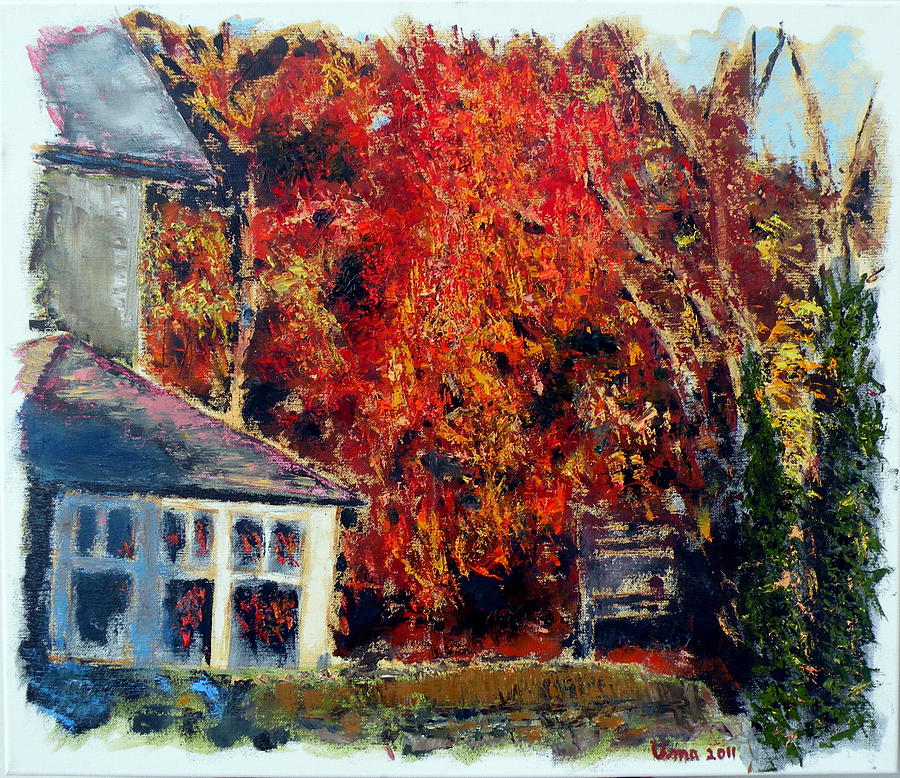 Flaming autumn Painting by Uma Krishnamoorthy