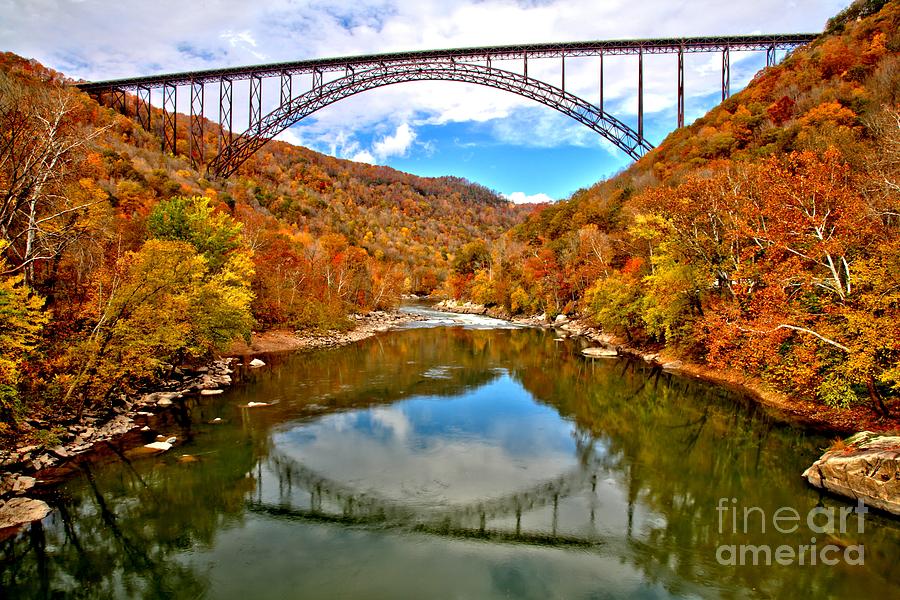 National Parks Photograph - Flaming Fall Foliage At New River Gorge by Adam Jewell