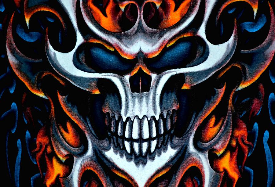 Blue Flaming Skull And Crossbones