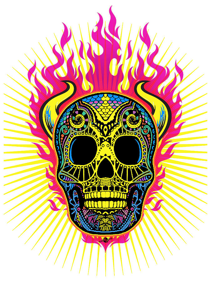 Flaming Skull White Painting by Tony Rubino