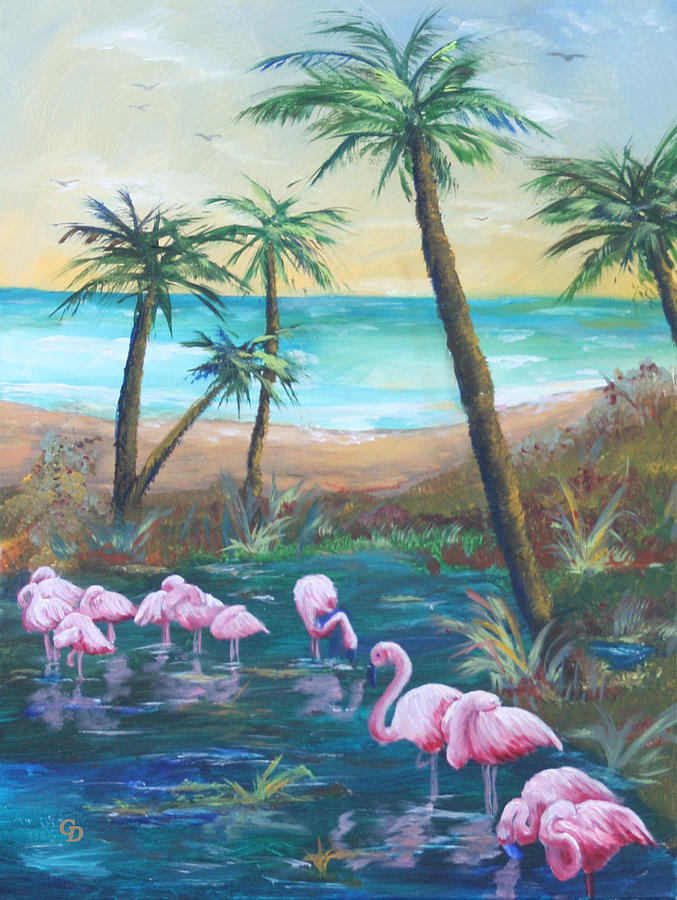Flamingo Beach Painting by Gail Daley