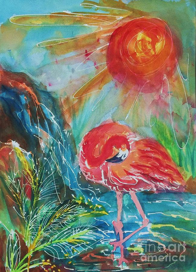 Flamingo Painting - Flamingo Dreams by Ellen Levinson