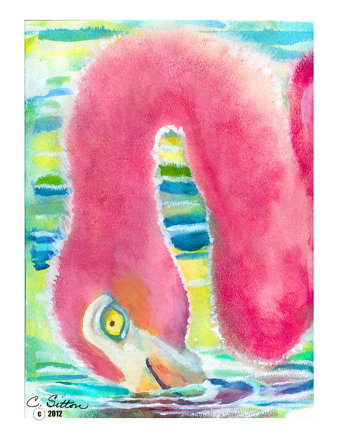 Flamingo Eating Painting by C Sitton