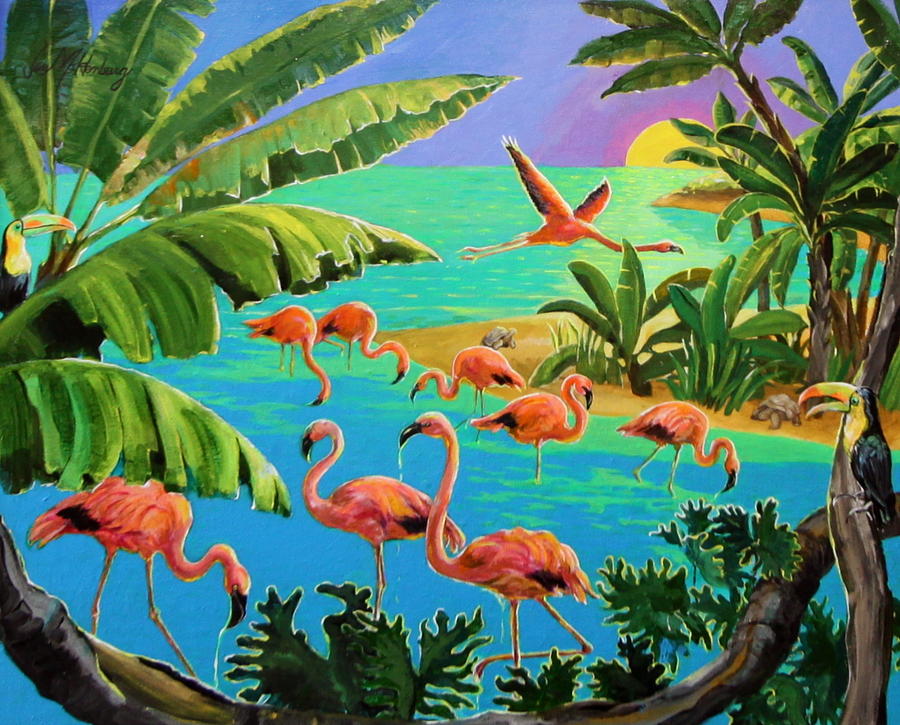 Flamingo Festivity Painting by Jan Mecklenburg | Fine Art America