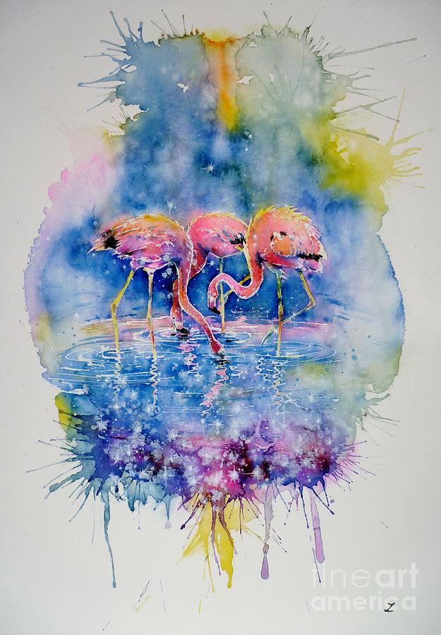 Flamingo Glare Painting by Zaira Dzhaubaeva