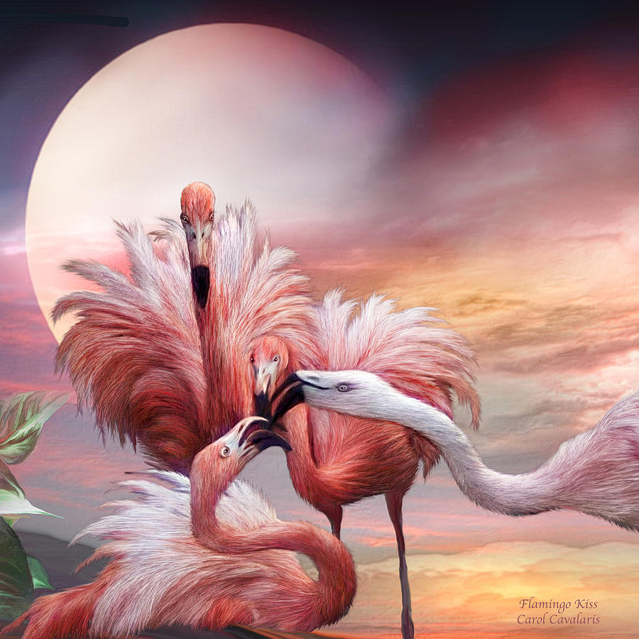 Flamingo Mixed Media - Flamingo Kiss - SQ by Carol Cavalaris