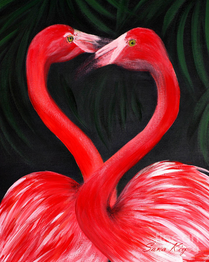 LOVE  is... Flamingo Love. Inspirations Collection Painting by Oksana Semenchenko