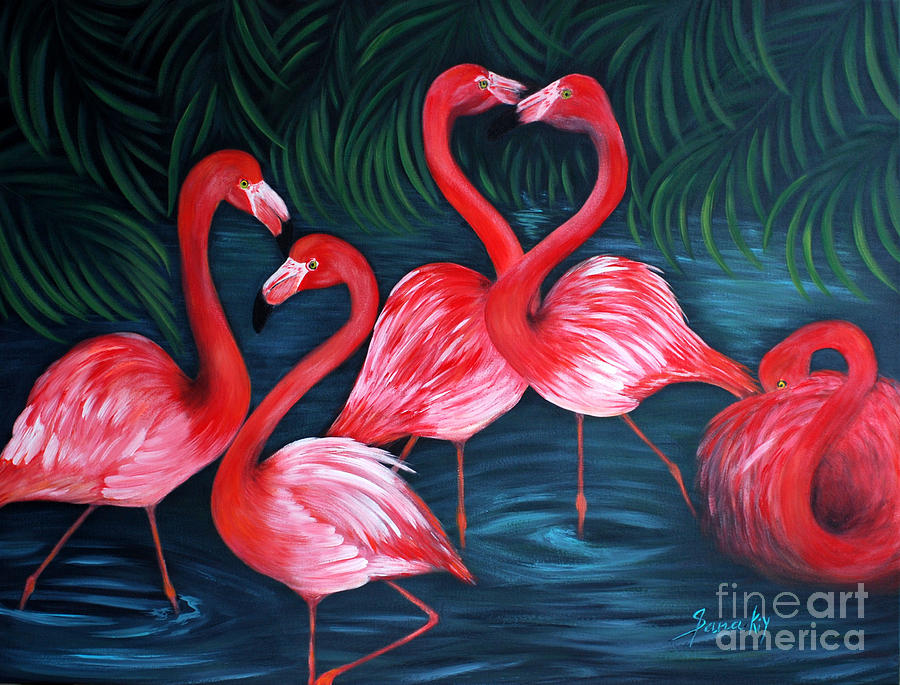Flamingo Love. Inspirations Collection. Special Greeting Card Painting by Oksana Semenchenko