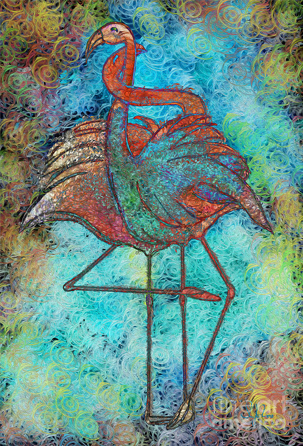Bird Painting - Flamingo Love by Sydne Archambault