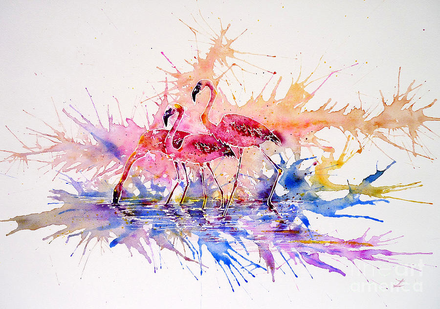 Flamingo Splash Painting by Zaira Dzhaubaeva