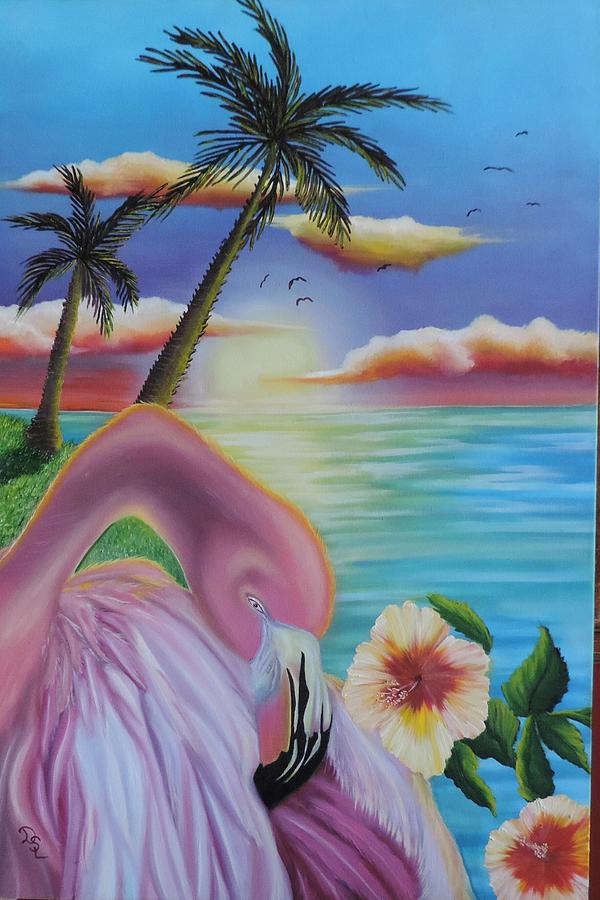 Flamingo Sunset Painting